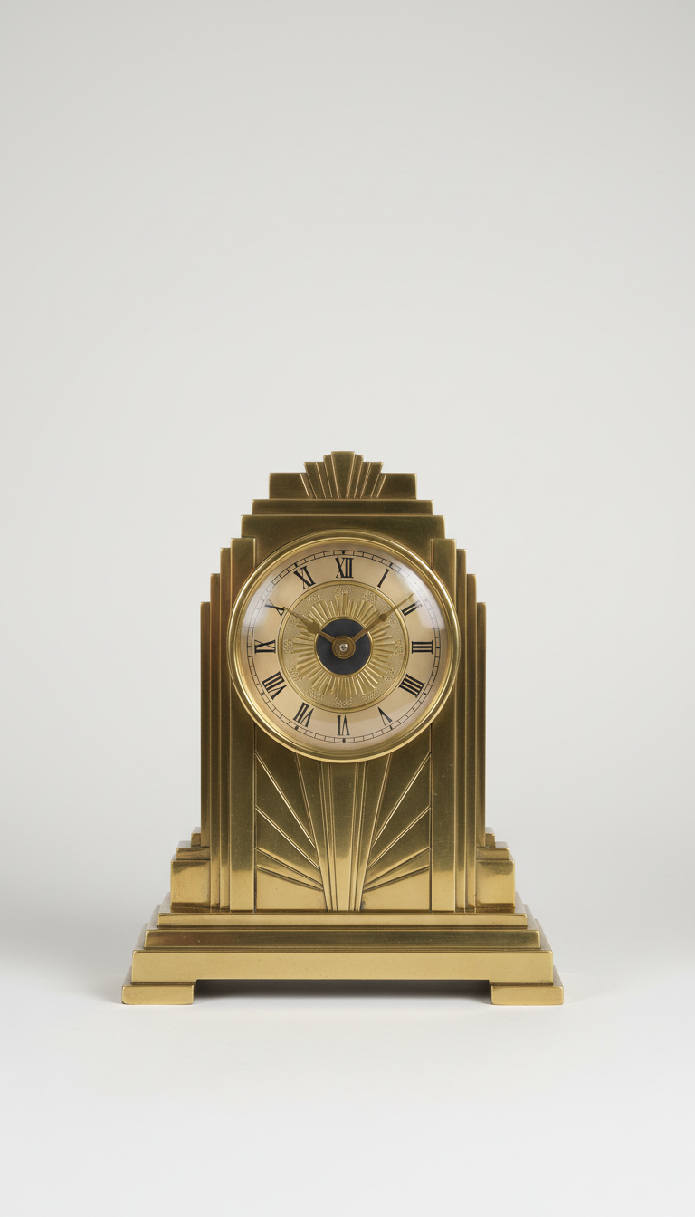 Art Deco brass mantel clock with engraved face